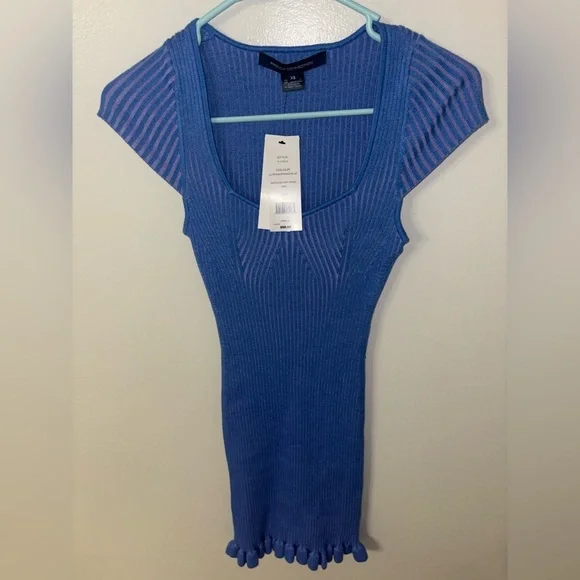 French Connection Mathilda Ribbed Knit Ruffled Bodycon Mini Dress - Picture 3 of 5